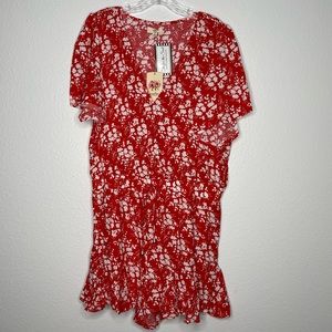 Entro Red Floral‎ Ruffle Shorts Romper Size XL